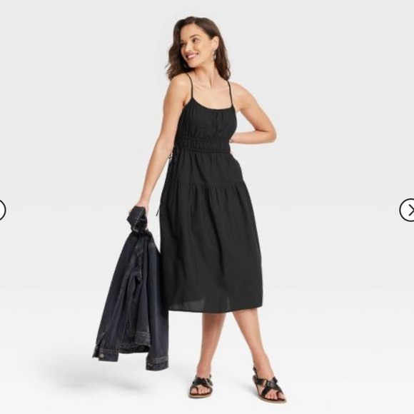 NWT! Women's Cinched Waist Midi Sundress - Universal Thread Black S - Picture 3 of 7